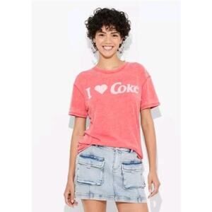 I Heart ❤️ Coke Burnout Oversized Short Sleeve Graphic T-Shirt- Red Size M Y2K